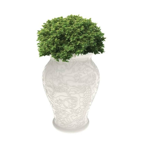 Ming flower pot or stool battery-LED with green plant insert in an elegant design.