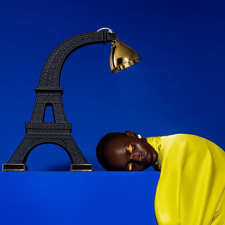Paris M table lamp Eiffel Tower 60 cm in black with adjustable brass diffuser and stylish presentation.