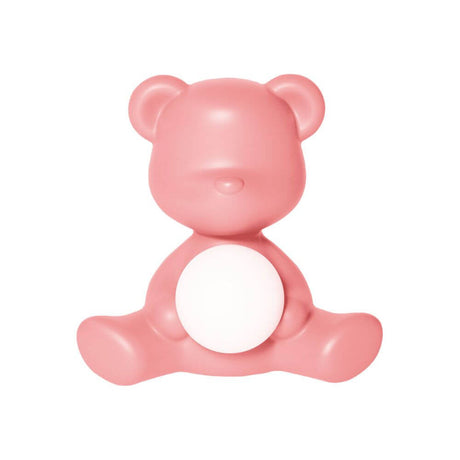 Teddy Girl rechargeable table lamp in the shape of a pink teddy bear with a glowing sphere.