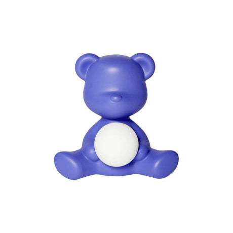 Teddy Girl rechargeable table lamp in purple, cordless table lamp in teddy bear design with a glowing sphere.