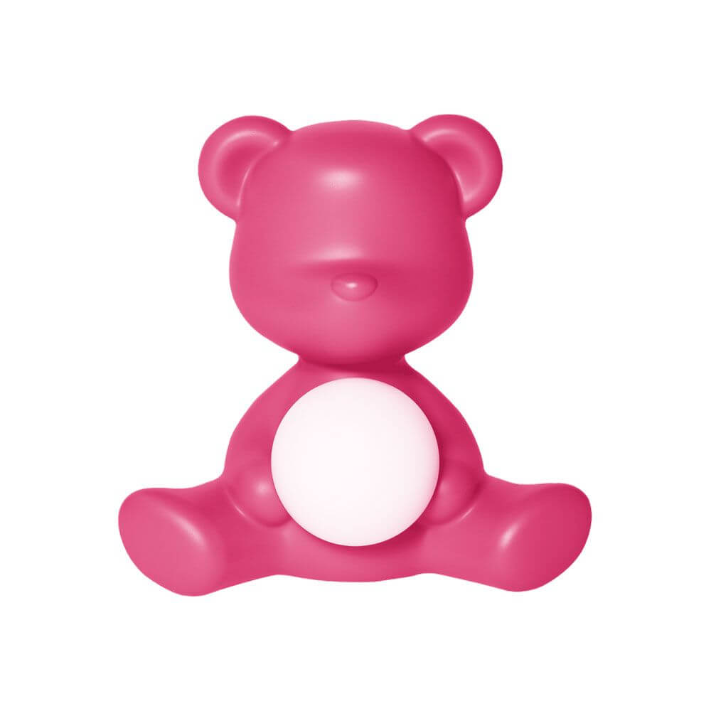 Teddy Girl Akku Tischleuchte in Rosa, kabellose Tischlampe im Teddybären-Look mit leuchtender Kugel.