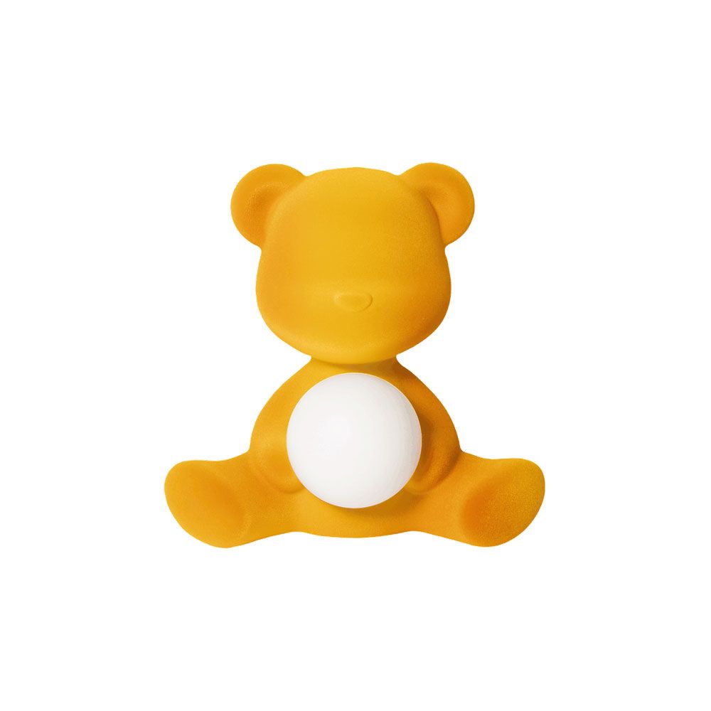 Kabellose Teddy Girl Tischlampe in Gelb mit leuchtender Kugel, designed von Stefano Giovannoni, süß und samtig.
