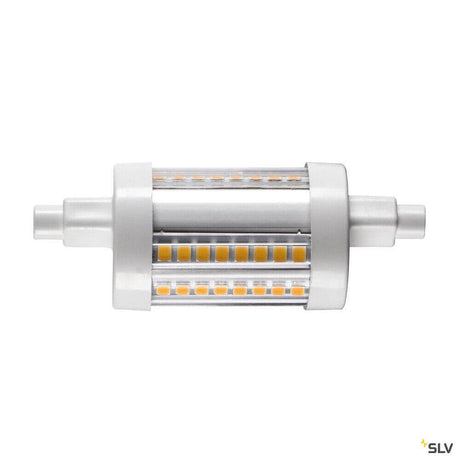 R7s LED 9W 3000K Cri90 78mm 330° Klar pære fra SLV, transparent design, dæmpbar, 800 lumen.
