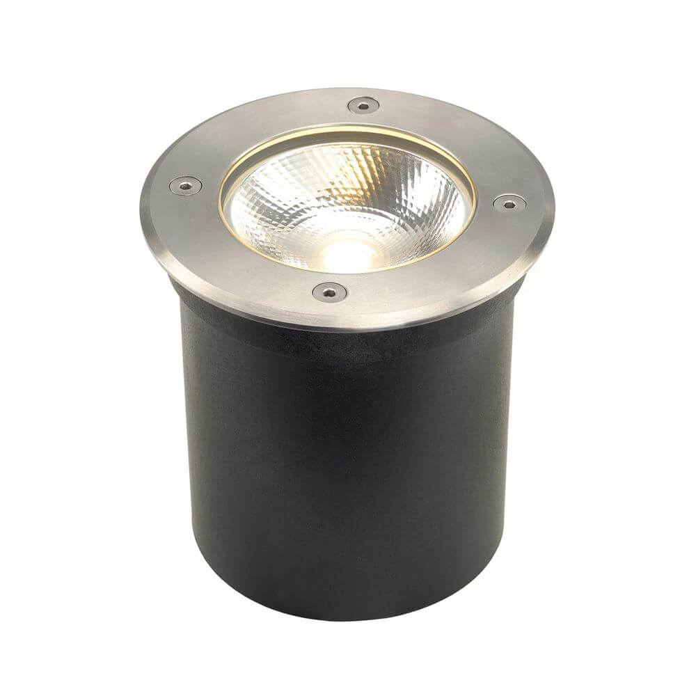 ROCCI Bodeneinbauleuchte rund Edelstahl 316 LED mit runder Edelstahlblende und klarem Glas.