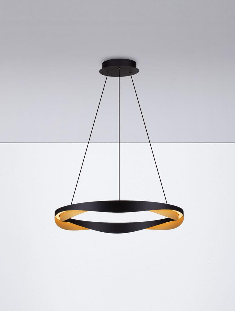 Radon LED Pendelleuchte 3000K Schwarz, Gold in modernem Design, ideal für Wohn- und Essbereich.