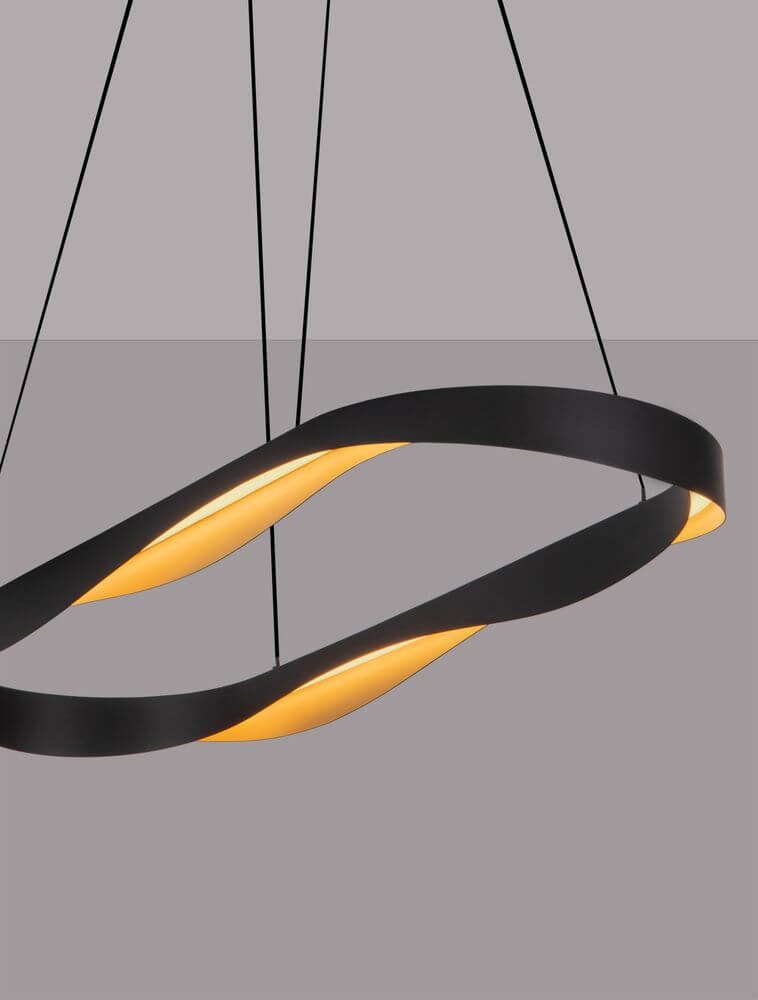 Radon LED Pendelleuchte 3000K Schwarz, Gold mit mattschwarzem Aluminium und goldfarbenen Akzenten