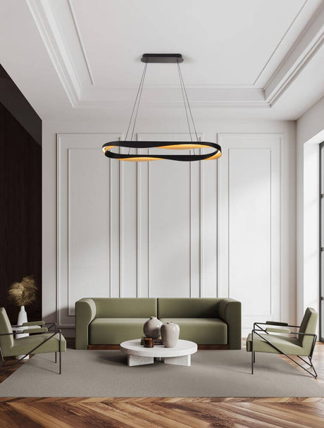 Radon LED Pendelleuchte 3000K Schwarz, Gold für modernes Wohn- und Esszimmer, elegante Ringform mit warmweißem Licht
