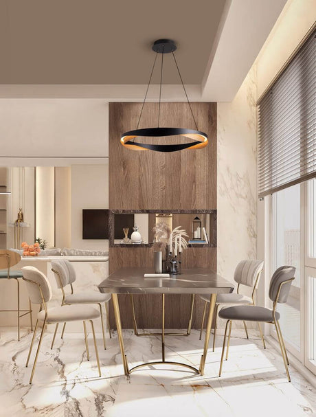 Radon LED Pendelleuchte 3000K Schwarz, Gold für stilvollen Wohn- und Essbereich, moderne Ringlampe von Nova Luce