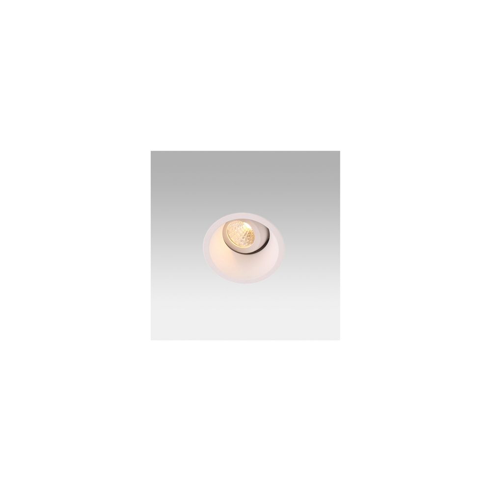 Rahmenloser LED Einbauleuchte Fox Dimmbar 2700K 25º Weiß, runder Aluminiumstrahler, geeignet für Gewerbe- und Arbeitsräume.