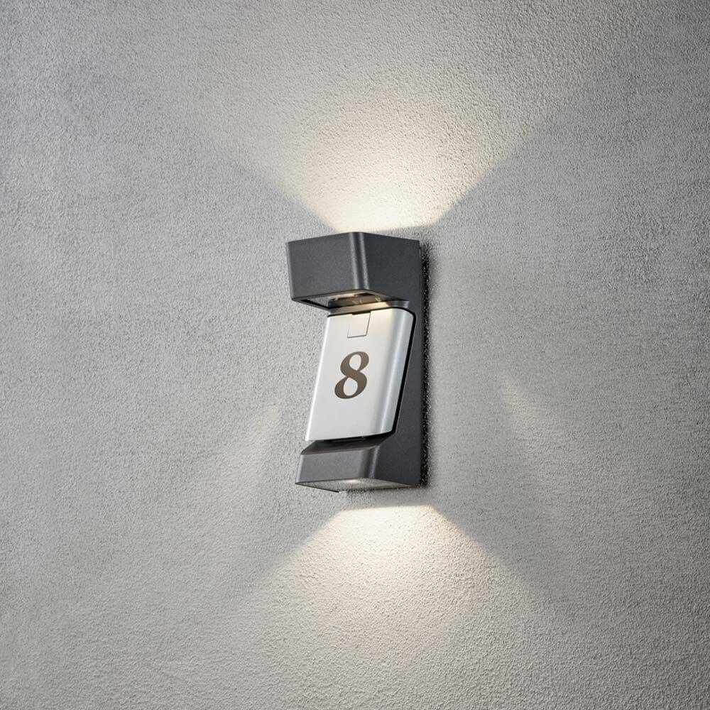 Ravenna LED Wandleuchte IP54 in Anthrazit mit Hochleistungs-LED und Hausnummer 8, ideal für Außenbereiche.