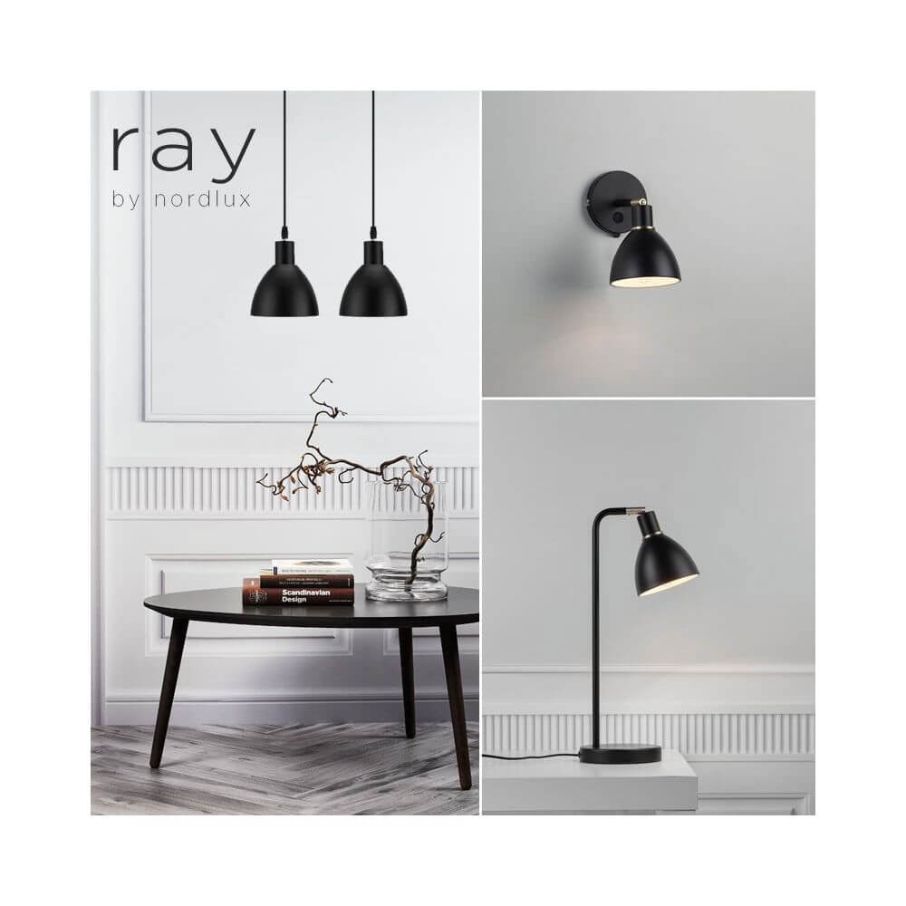Ray dobbelpendellampe svart og flere Ray-lamper fra Nordlux i moderne romdesign.