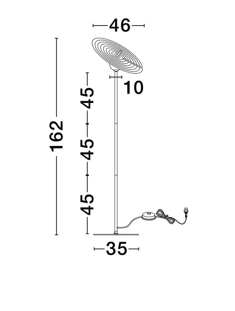 Maßzeichnung der Reflet Stehlampe Schwarz, Weiß mit Abmessungen in cm für Kaufinteressierte.