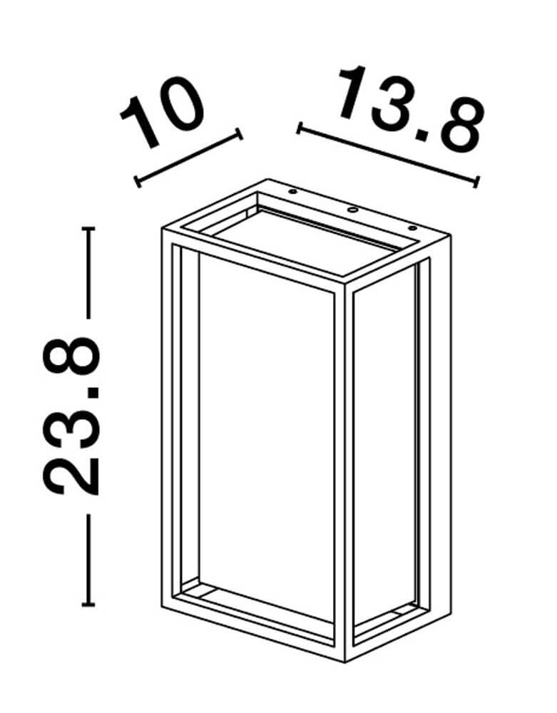 Maßzeichnung der Regina Außenwandleuchte Einfach Verglast E27 Anthrazit IP65, Abmessungen 10x13.8x23.8 cm.