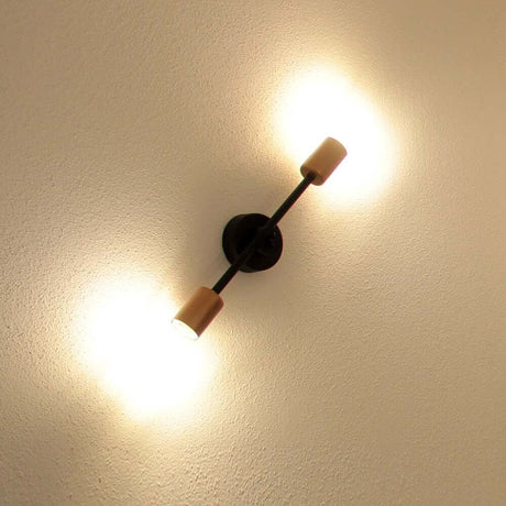 RetroStick wall light, 2-light, 37 cm, copper, ceiling-mounted with two illuminated lamps.