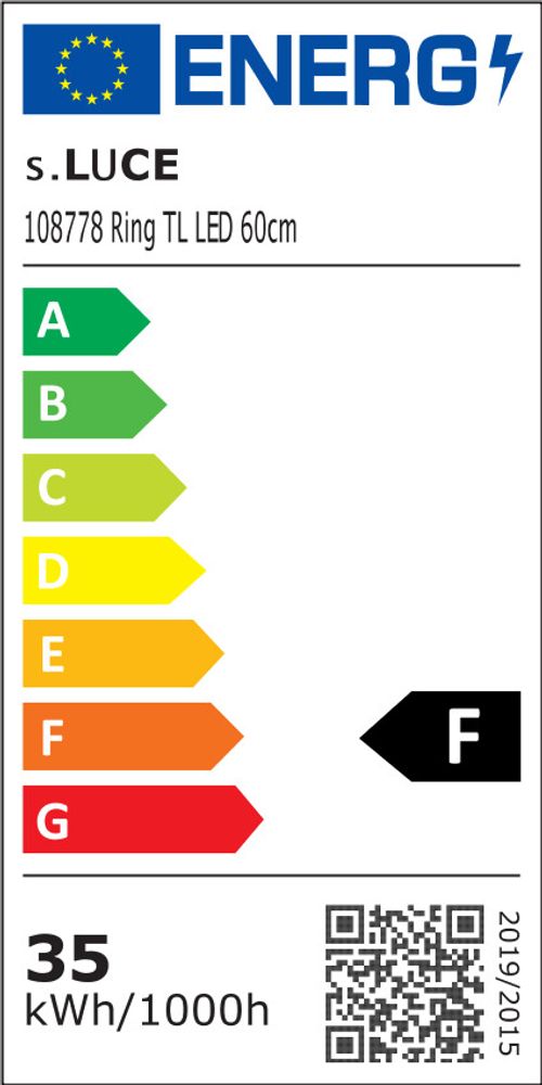 Energy efficiency label of the s.luce Ring Air LED wall light & ceiling lamp Ø 60cm with rating F.