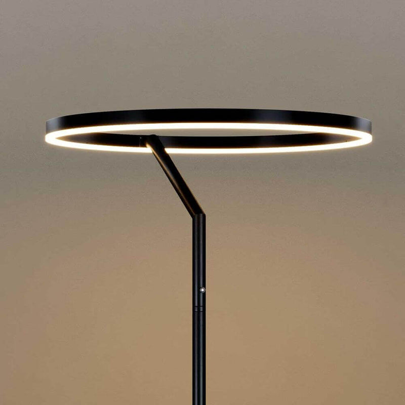 s.luce Ring LED-Stehleuchte Ø 60cm mit Touchdimmer in Schwarz, minimalistisch und elegant.