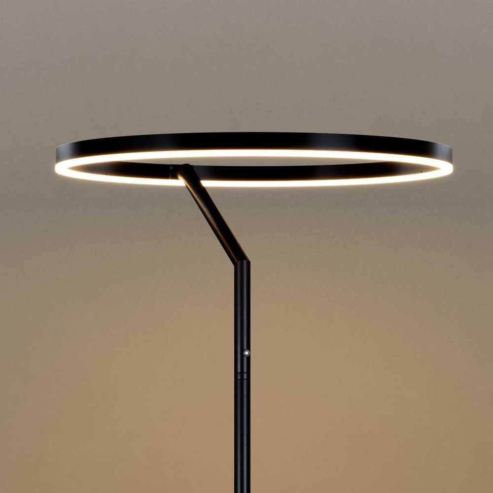 s.luce Ring LED-gulvlampe Ø 60 cm med touchdimmer i svart, minimalistisk og elegant.
