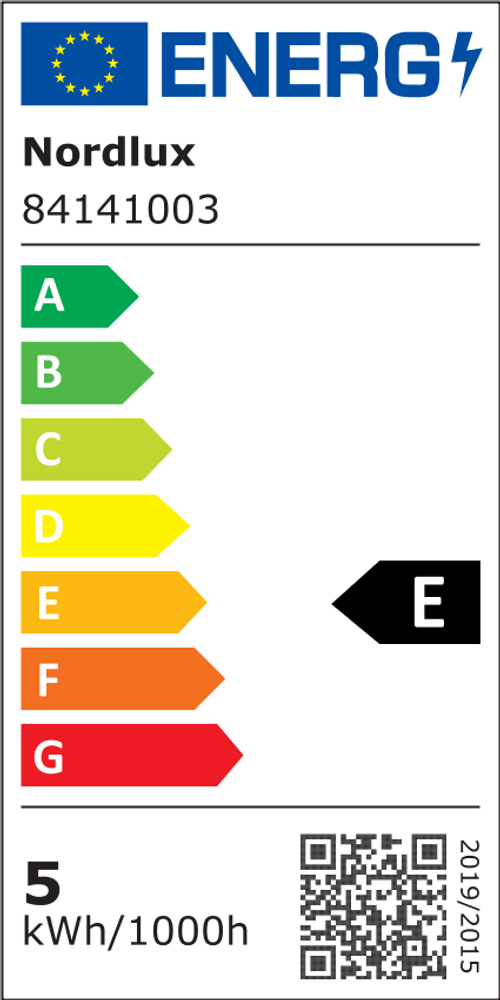 Energieeffizienzlabel für Rold LED Außen-Wandleuchte IP44 Schwarz von Nordlux, zeigt E-Bewertung.