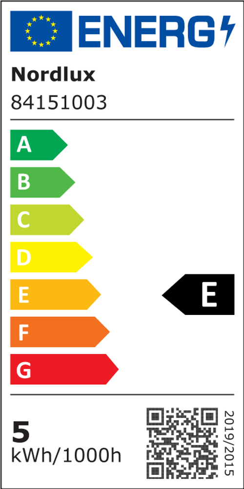 Energieeffizienzlabel für die Rold LED Außen-Wandleuchte IP44 Schwarz von Nordlux, Einstufung E