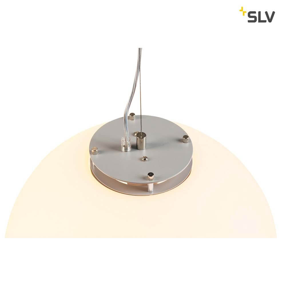 RotoBall 40 Pendelleuchte Weiß E27 max. 24W mit silbergrauer Halterung und geradehängendem Kabel.