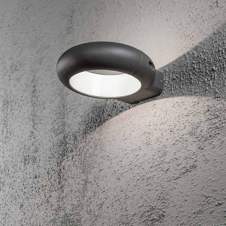 Rovigo LED utendørs vegglampe antrasitt, opalt akrylglass installert på en vegg, moderne design.