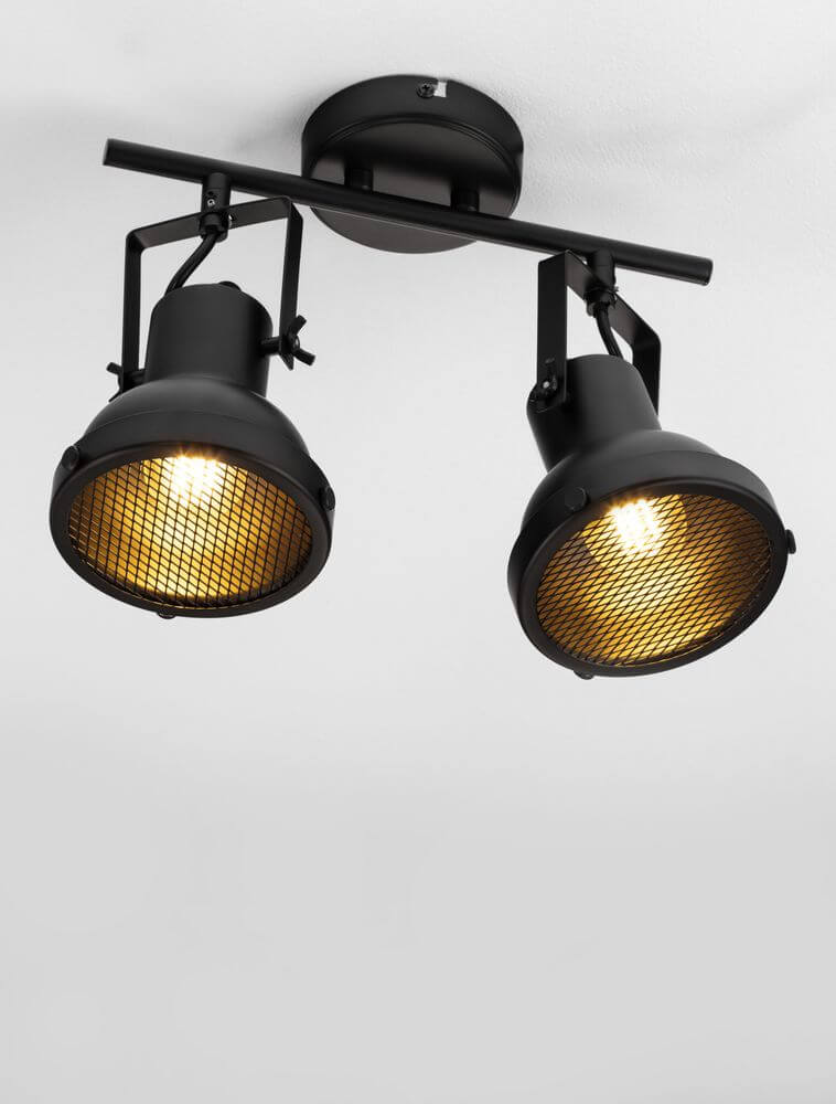 Ruvi Deckenleuchte GU10 2-flammig Schwarz mit zwei schwenkbaren Strahlern im modernen Design.