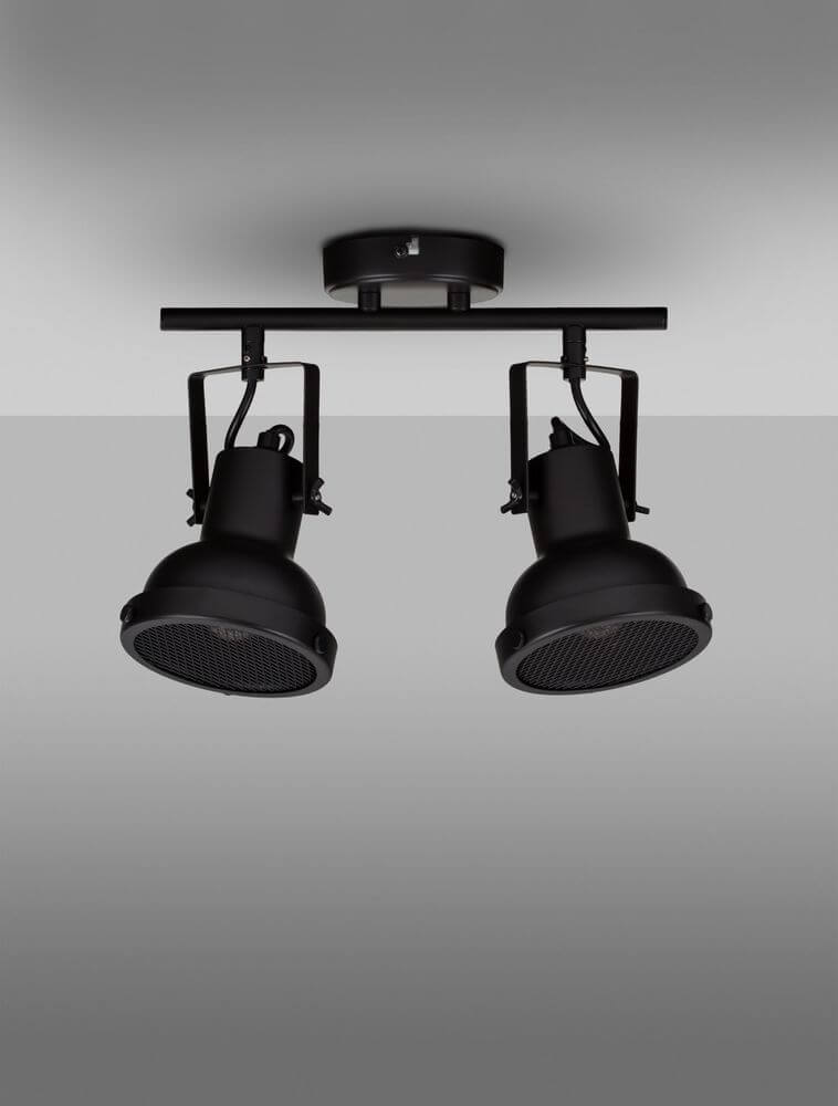 Ruvi Deckenleuchte GU10 2-flammig Schwarz mit zwei schwenkbaren Strahlern für modernes Lichtdesign.