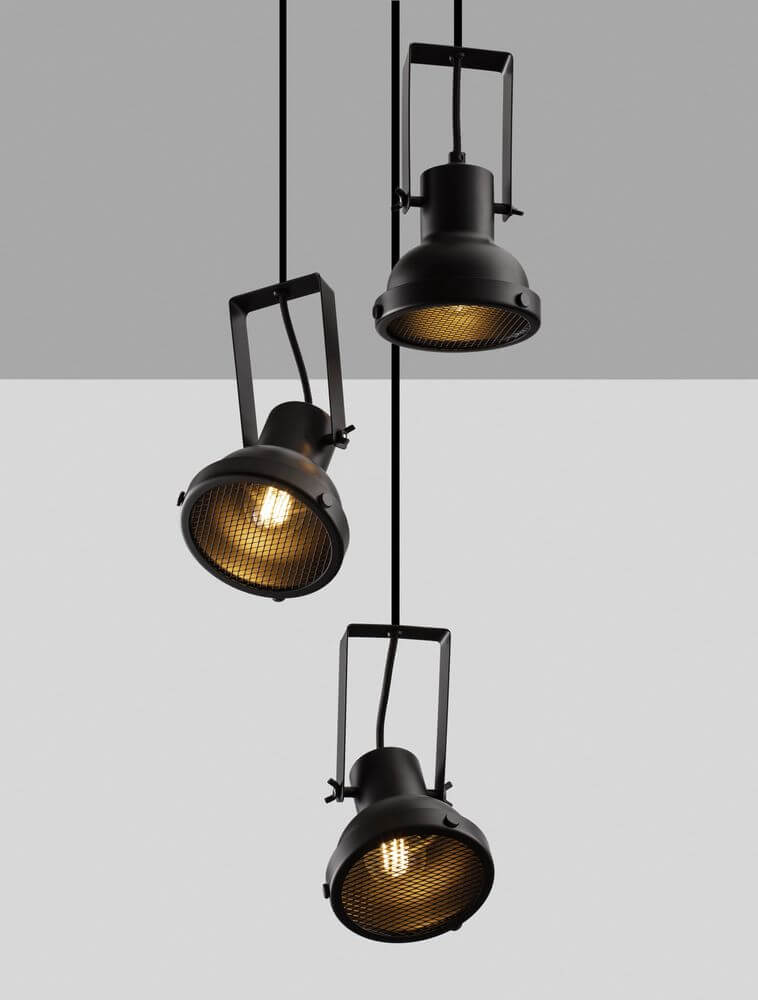 Ruvi Pendelleuchte E14 3-flammig Ø 24cm Schwarz mit drei schwarzen Lampenschirmen