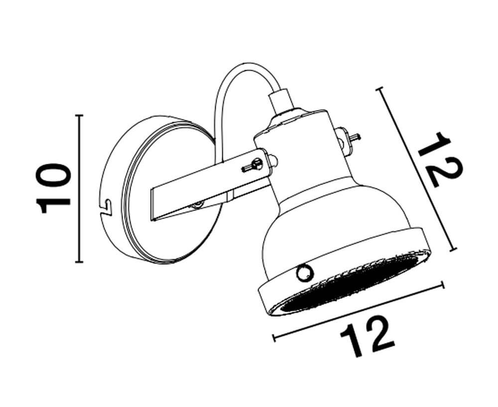 Technische Zeichnung der Ruvi Wandleuchte Schwarz mit Maßen und Details.