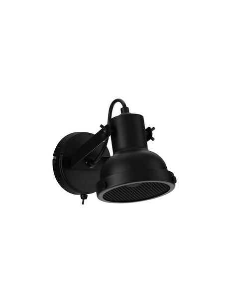 Ruvi Wandleuchte Schwarz mit modernem Industrial-Design und skulpturalem Metallgehäuse.