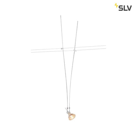 Ceiling light for Tenseo 12V cable system QR-C51 White 1 piece mounted on two steel cables.