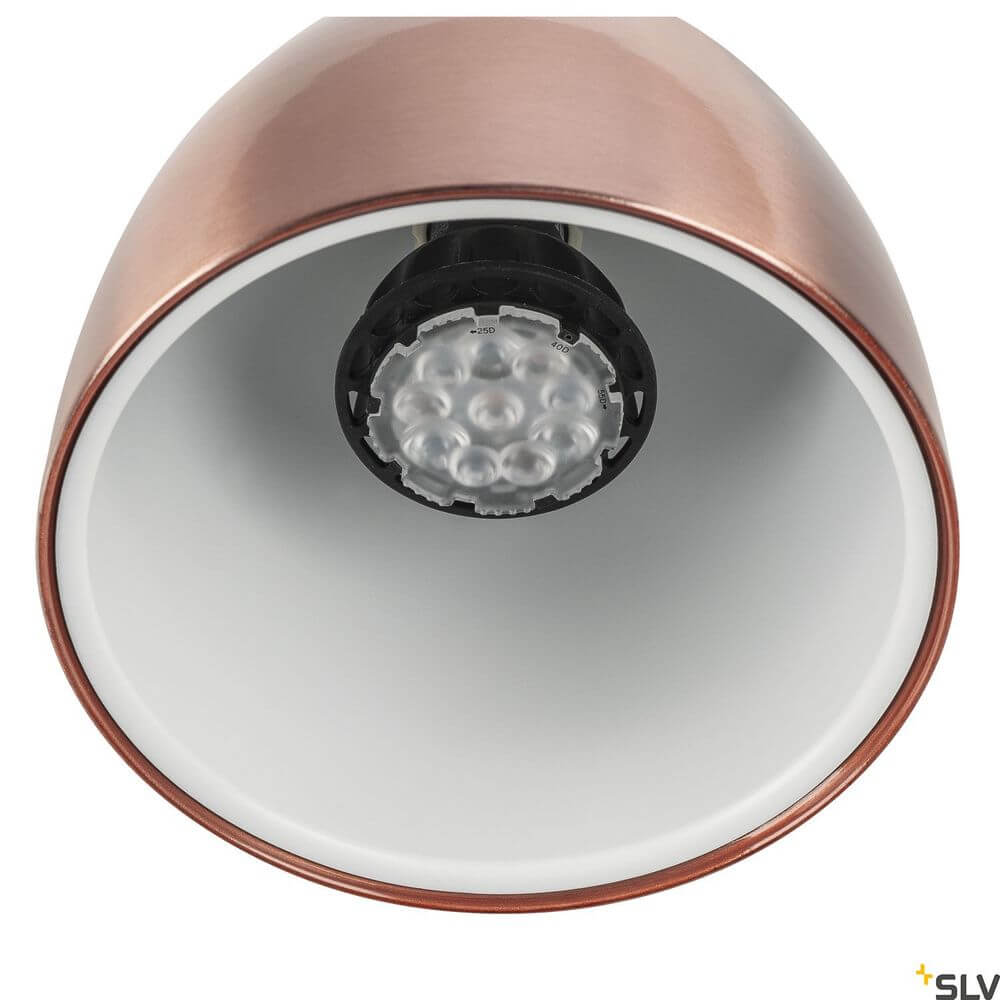 1-Phasen Para Cone 14 QPAR51 Kupfer, Weiß - Innenansicht der Lampe mit Kupferreflektor und LED-Lichtquelle.