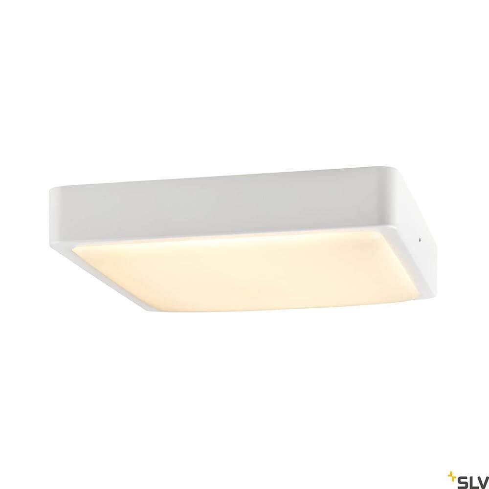 Ainos Square LED Wand- & Deckenauleuchte IP65 CCT in weißem, quadratischem Design mit opaler Leuchtfläche.