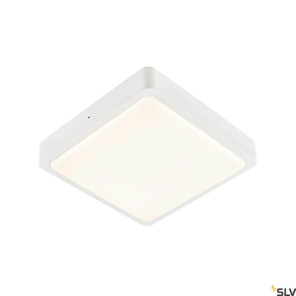 Ainos Square LED Wand- & Deckenauleuchte IP65 CCT in quadratischer Form mit opaler Leuchtfläche und weißem Gehäuse.