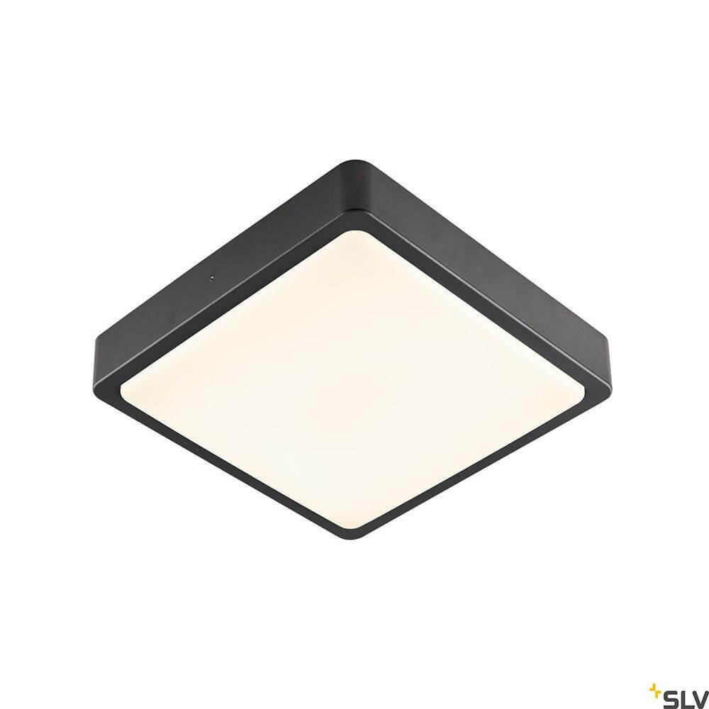 Ainos Square LED Wand- & Deckenauleuchte IP65 CCT in schwarzem Aluminium mit opaler Leuchtfläche.