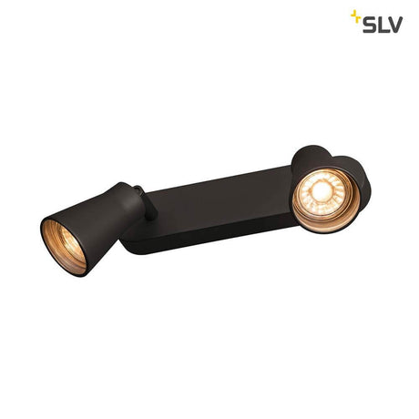 Avo Double surface-mounted light, black, with two rotatable and swivelling lamp heads on a black mounting profile.