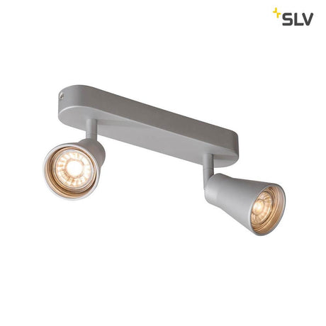 Avo Double surface-mounted light silver with two swiveling lamp heads for halogen and LED light sources.