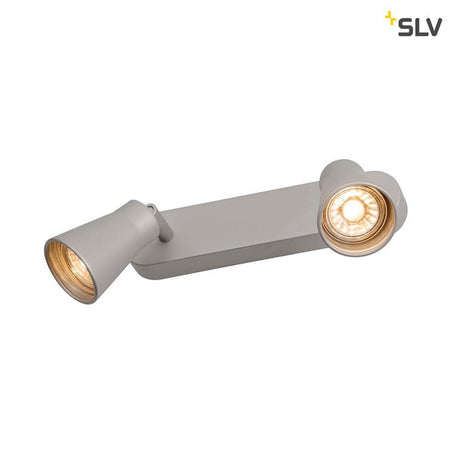 Avo Double surface-mounted light silver with rotatable and swiveling lamp heads in silver.