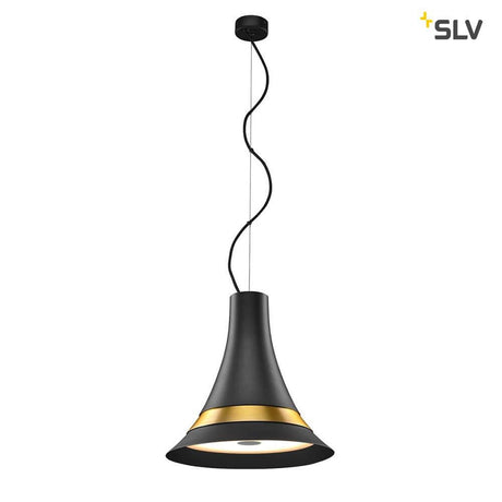 Bato 35 LED suspension noire, en laiton avec un design moderne et des sources lumineuses intégrées.