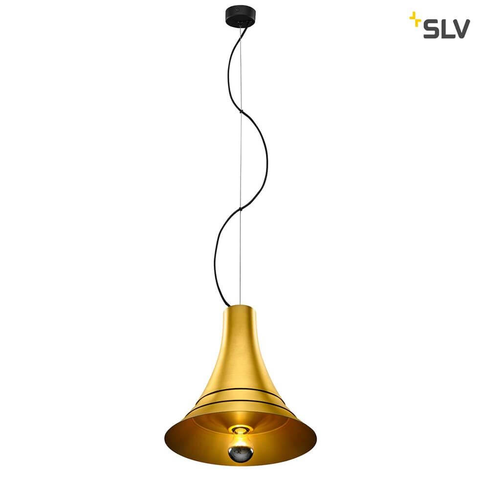 Bato 35 Pendelleuchte Messing in gold mit Kabelaufhängung und LED Lichtquelle.