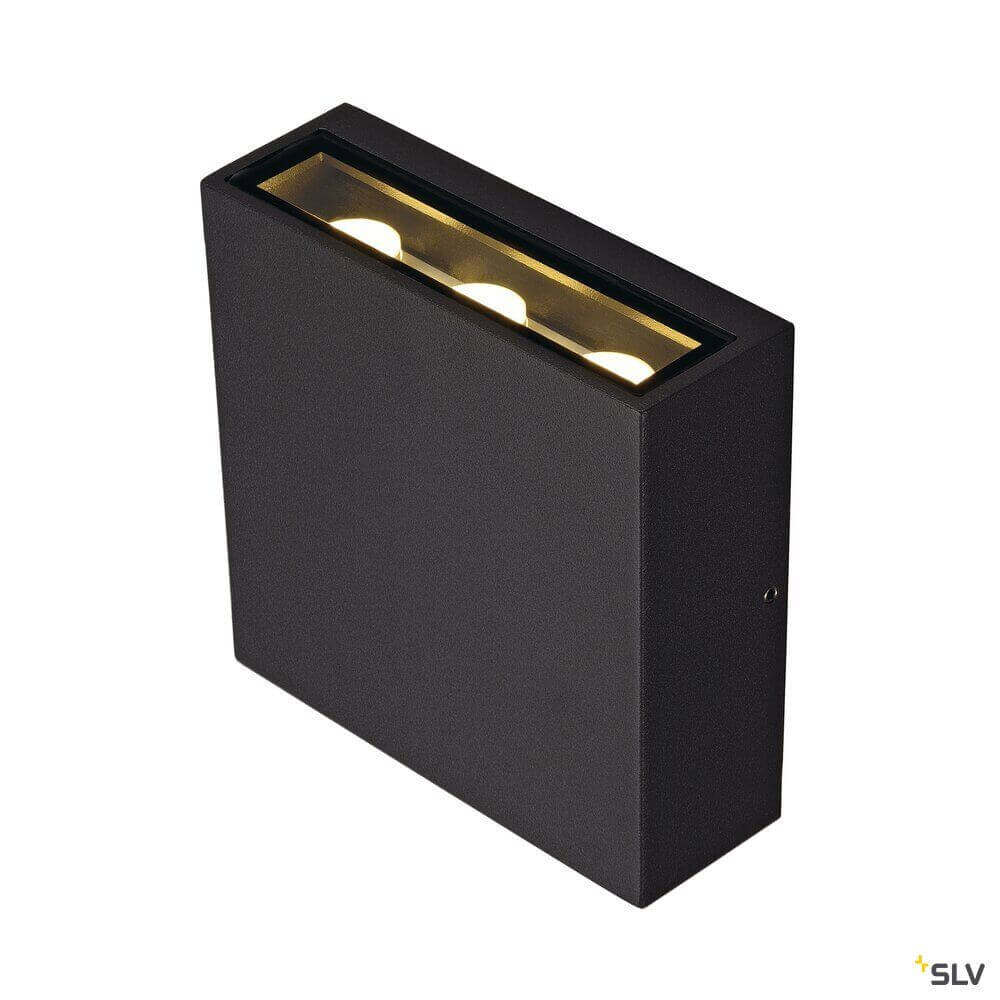 Big Quad Up&Down Außen Wandleuchte IP54 in anthrazit mit drei warmweißen LEDs und modernem Design.