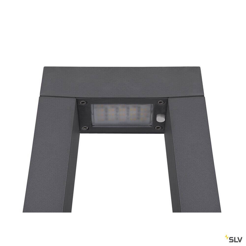 Draufsicht auf die BOOKAT Pole LED Außen Stehleuchte in Anthrazit mit fest verbaute Lichtquelle und CCT-Switch.