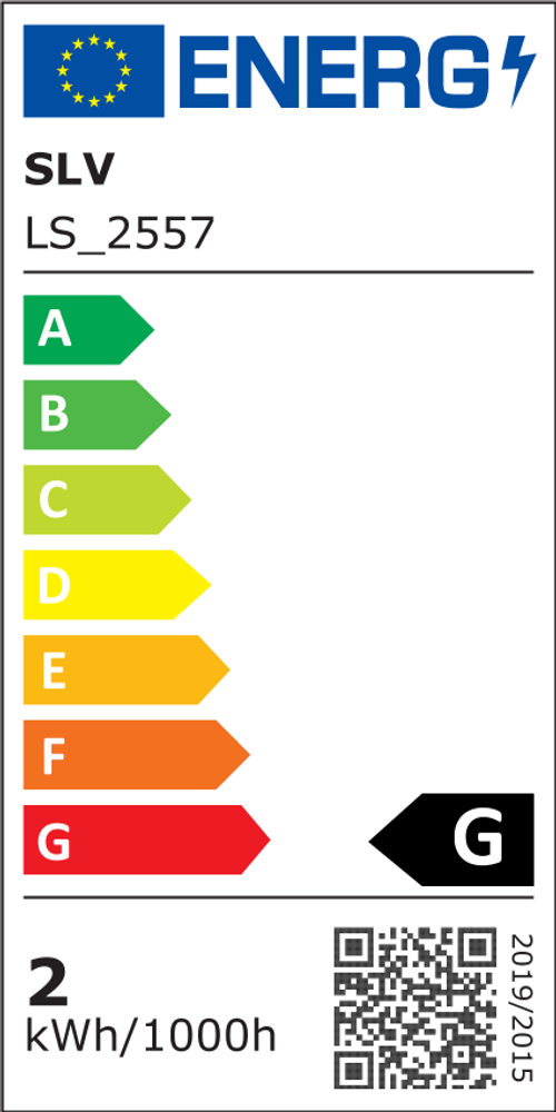 Energielabel für Coupa Flex LED Wandleuchte Chrom 3000K mit Energieklasse G und Verbrauch von 2 kWh/1000h.