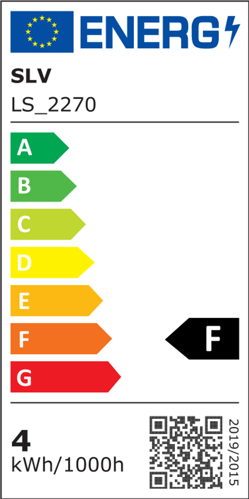 Energieeffizienzlabel für SLV LS_2270, zeigt Klasse F und Verbrauch von 4 kWh pro 1000h.