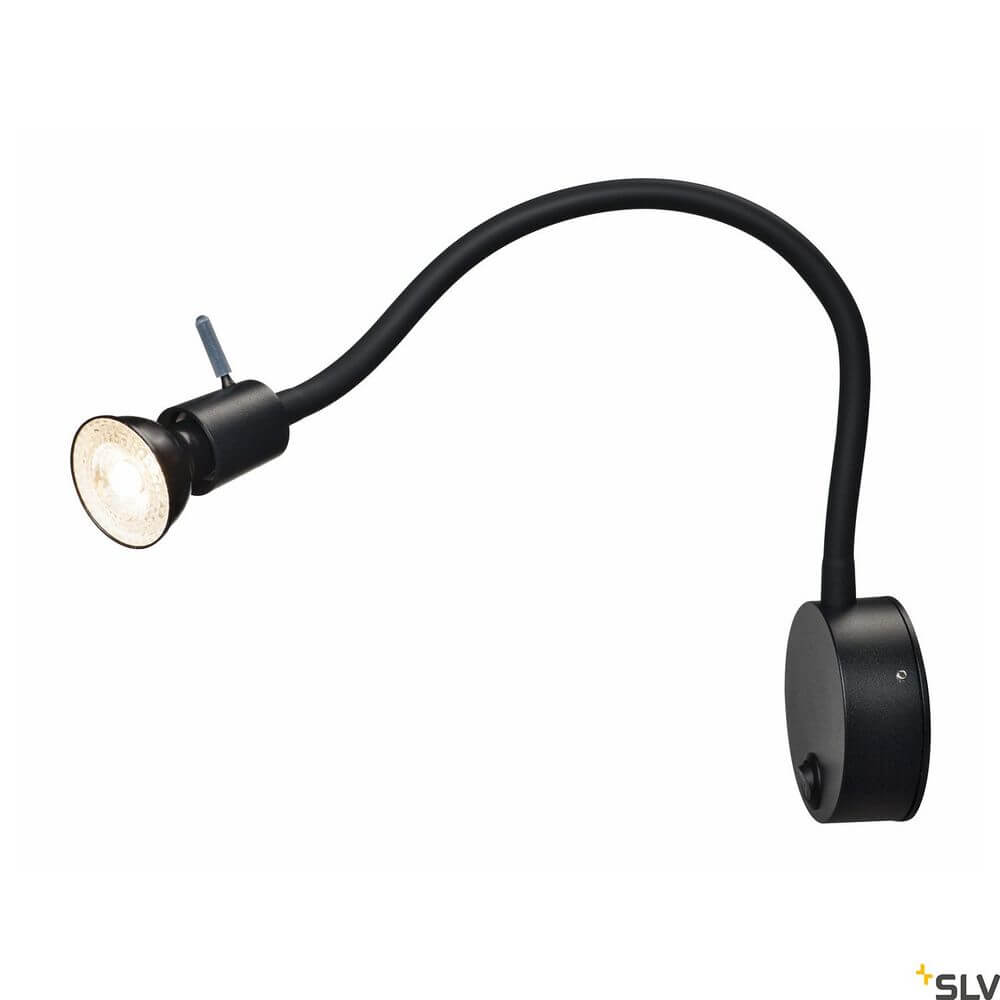 Dio Flex Plate QPAR51 Wandlampe Schwarz mit flexiblem Hals und schwarzem Gehäuse.