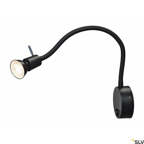 Dio Flex Plate QPAR51 wall light black with flexible neck and black housing.