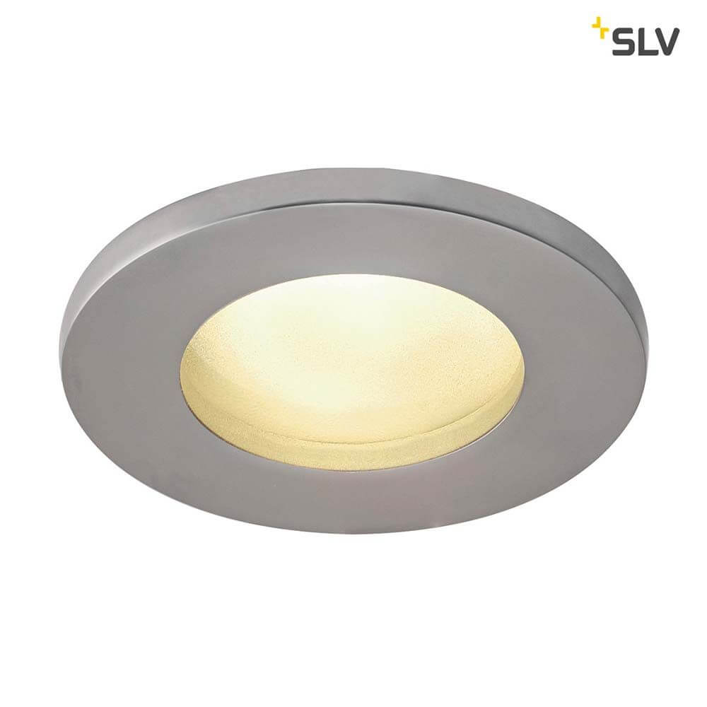 Dolix Out Einbaustrahler 230V IP65 Rund Chrom Matt mit Aluminium und Spritzwasserschutz.