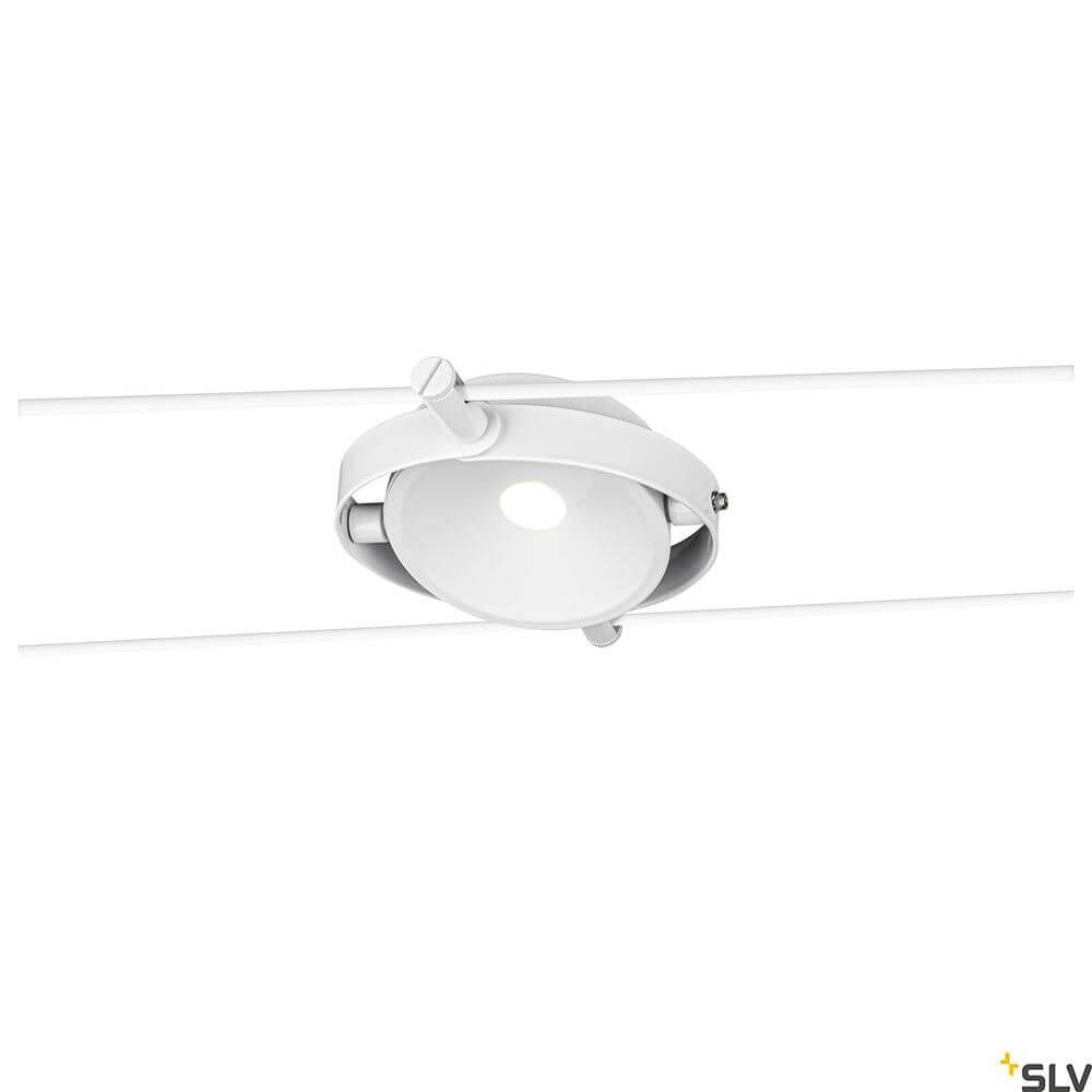 Durno LED Seilleuchte für Tenseo Niedervolt-Seilsystem in elegantem Weiß, dreh- und schwenkbar.