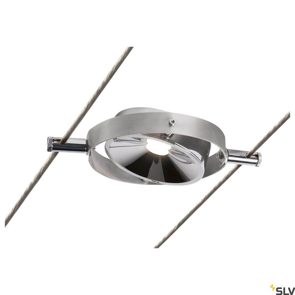 Durno LED Seilleuchte für Tenseo Niedervolt-Seilsystem an einem Kabel montiert.
