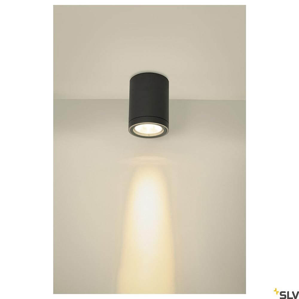 Enola Round LED Deckenaufbauleuchte CCT Outdoor in Schwarz, elegante Deckenleuchte mit direkter LED-Beleuchtung.